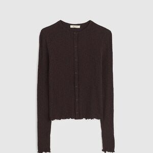 Lettuce-Hem Ribbed Cardigan Brown Ribbed Cardigan